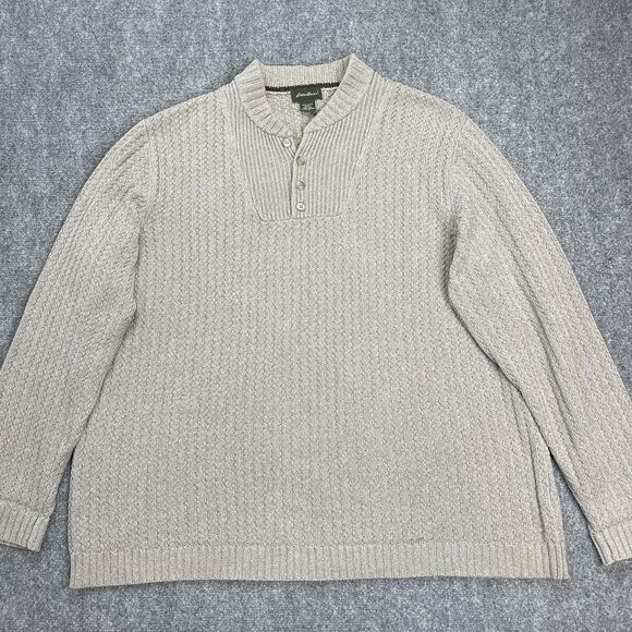 Vintage Eddie Bauer Henley Pullover Sweater Mens  XXL Tall  Grandpa Core Cotton - Picture 1 of 9